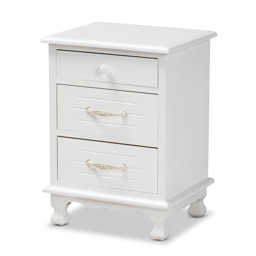 Layton Classic and Traditional White Finished Wood 3-Drawer Nightstand FredCo