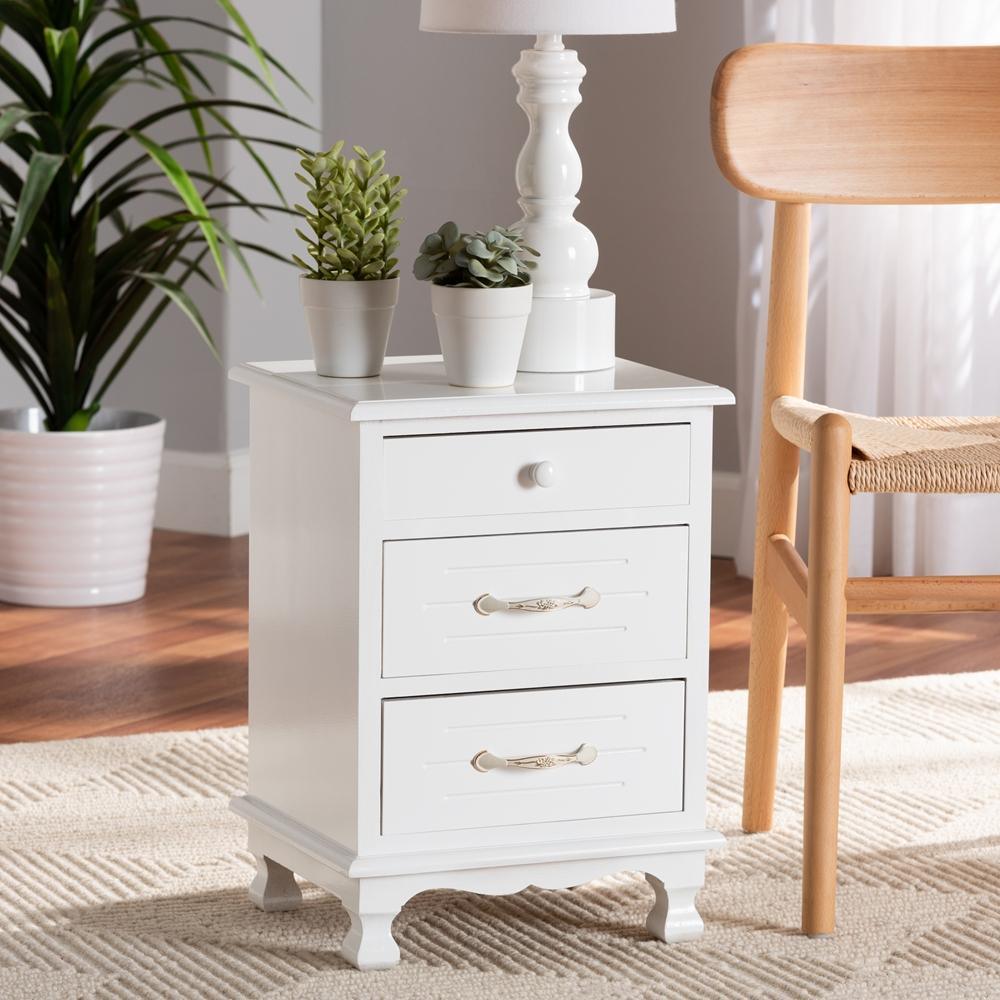 Layton Classic and Traditional White Finished Wood 3-Drawer Nightstand FredCo