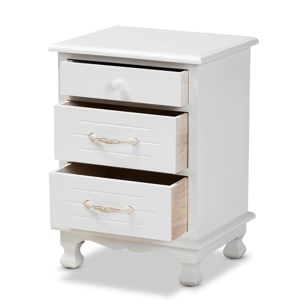 Layton Classic and Traditional White Finished Wood 3-Drawer Nightstand FredCo