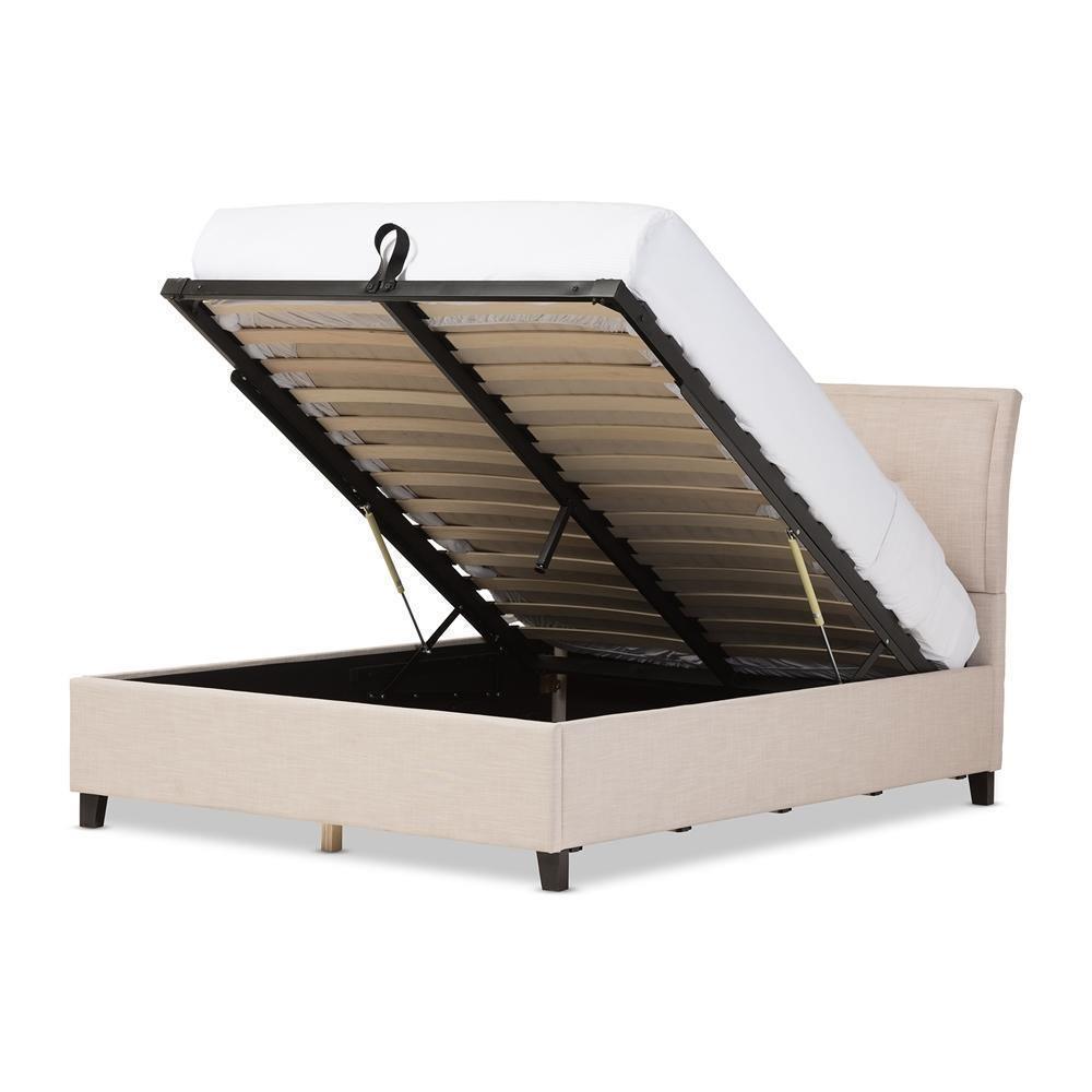 Lea Modern and Contemporary Beige Mix-Linen Queen Size Storage Platform Bed FredCo