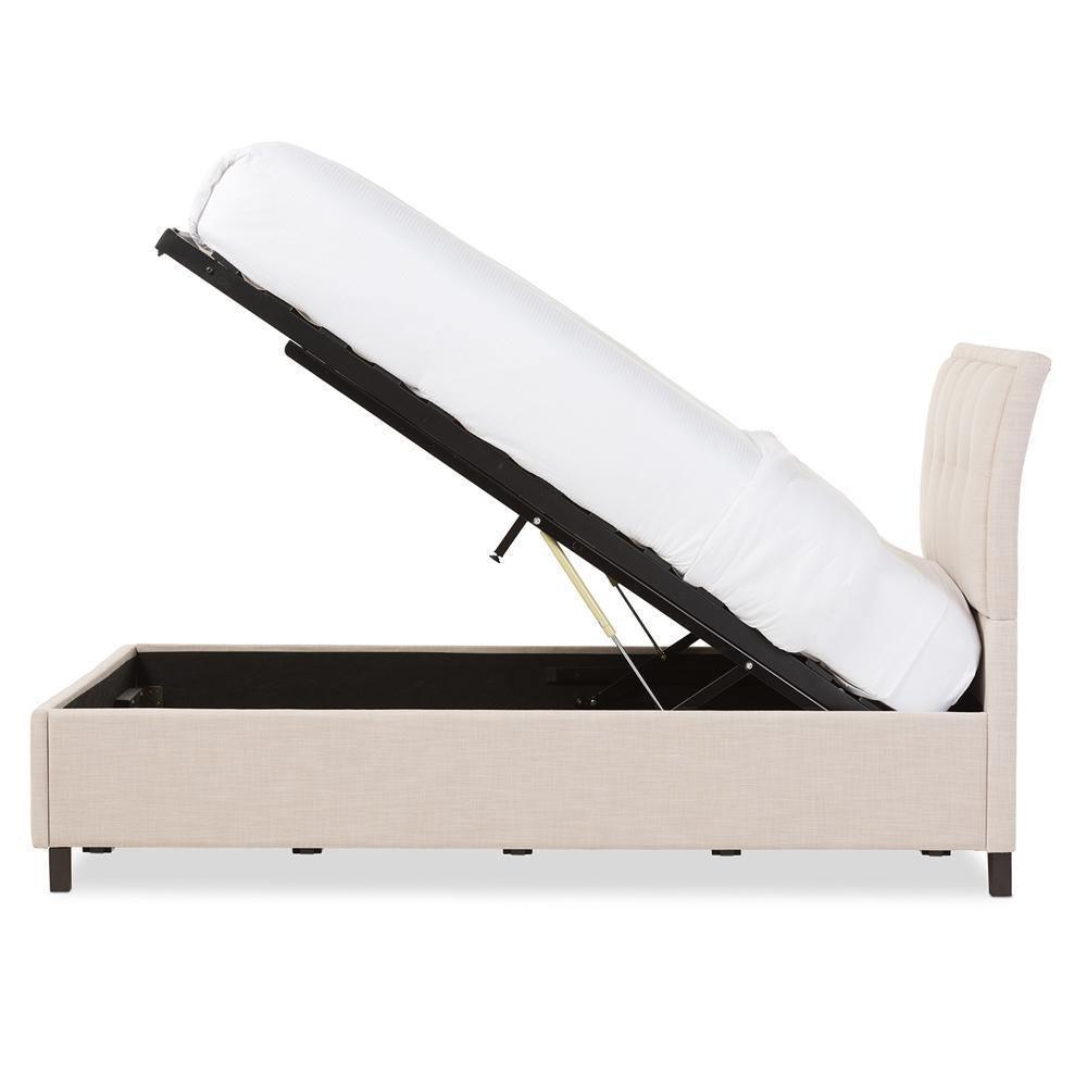 Lea Modern and Contemporary Beige Mix-Linen Queen Size Storage Platform Bed FredCo