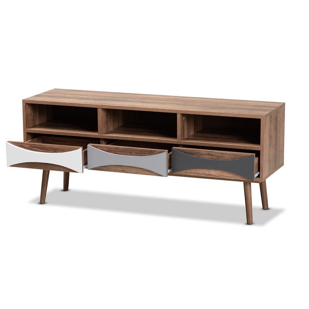 Leane Modern and Contemporary Natural Brown Finished and Multi-Colored Wood 3-Drawer TV Stand FredCo