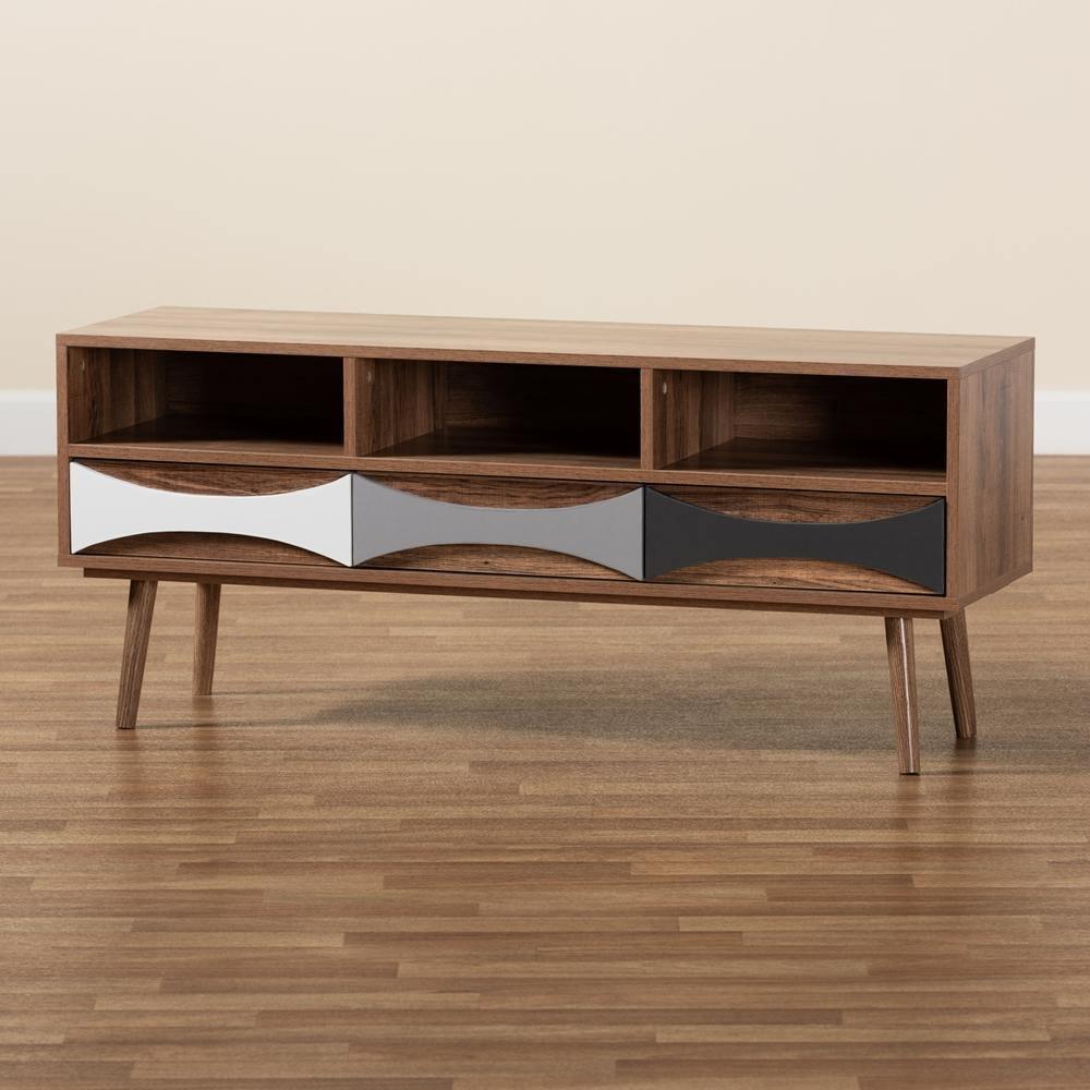 Leane Modern and Contemporary Natural Brown Finished and Multi-Colored Wood 3-Drawer TV Stand FredCo