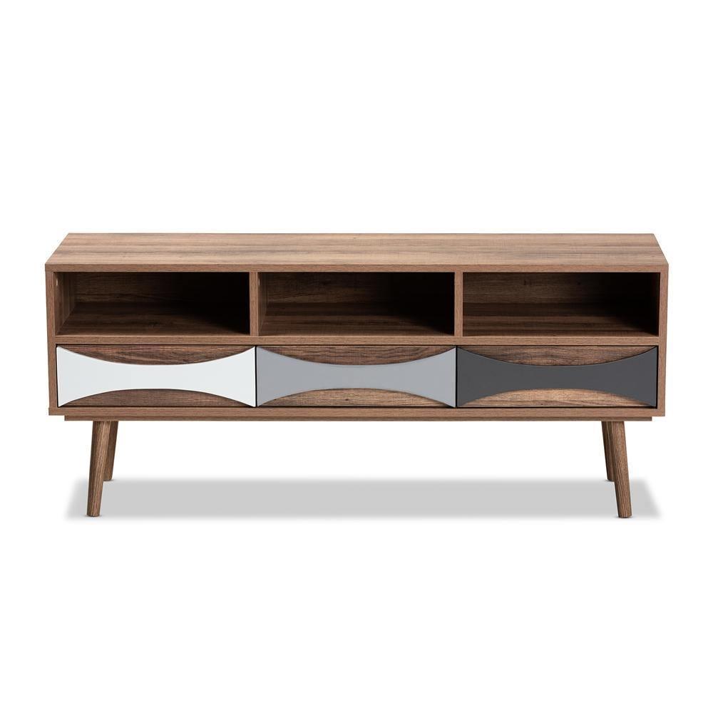 Leane Modern and Contemporary Natural Brown Finished and Multi-Colored Wood 3-Drawer TV Stand FredCo