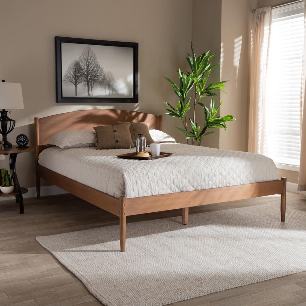 Leanora Mid-Century Modern Ash Wanut Finished King Size Wood Platform Bed FredCo