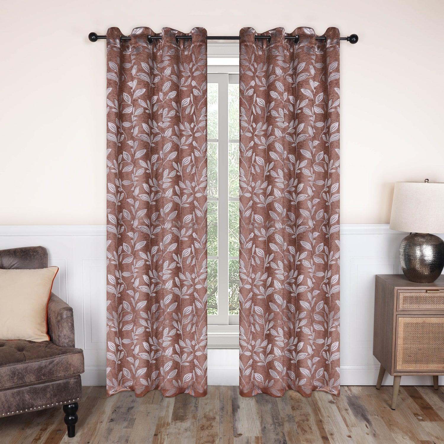 Leaves Jacquard Thermal Insulated Blackout Grommet Panel Curtain Set FredCo