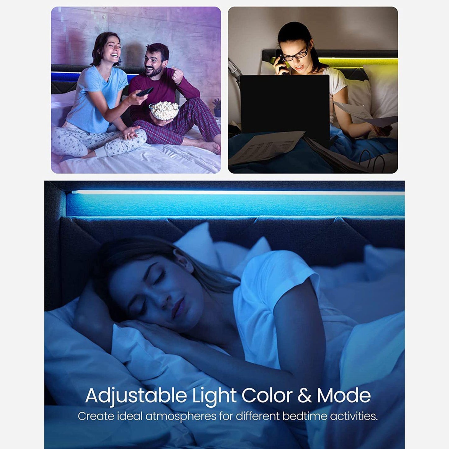 LED Bed Frame Queen Size with Headboard and 4 Drawers, Gray FredCo