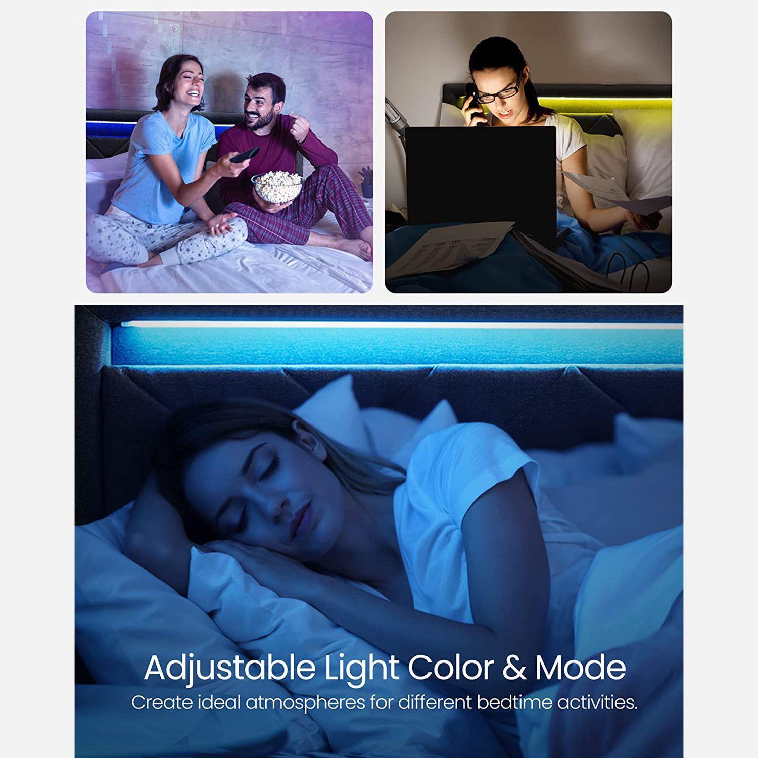 LED Bed Frame Queen Size with Headboard and 4 Drawers, Gray FredCo