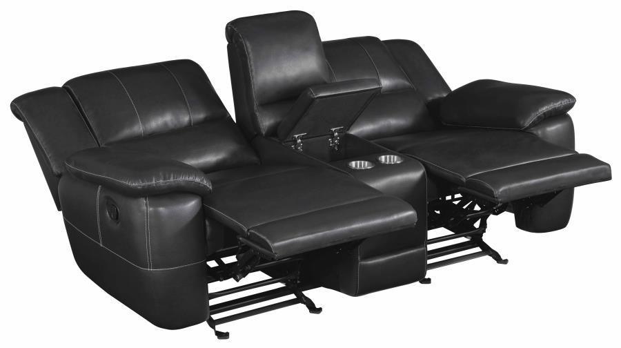 Lee Upholstered Pillow Top Arm Living Room Set Black 601061-S2 Coaster FredCo