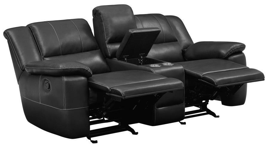 Lee Upholstered Pillow Top Arm Living Room Set Black 601061-S2 Coaster FredCo