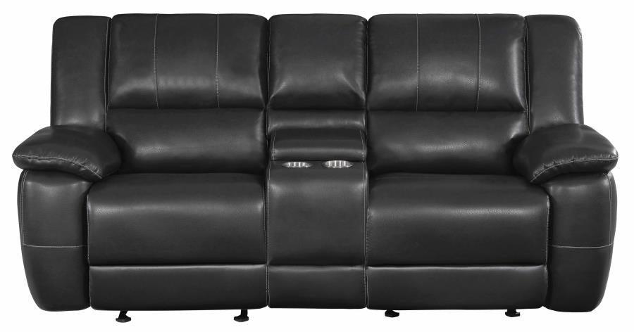 Lee Upholstered Pillow Top Arm Living Room Set Black 601061-S2 Coaster FredCo