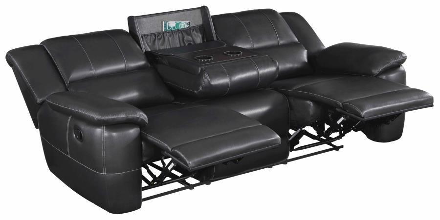 Lee Upholstered Pillow Top Arm Living Room Set Black 601061-S2 Coaster FredCo