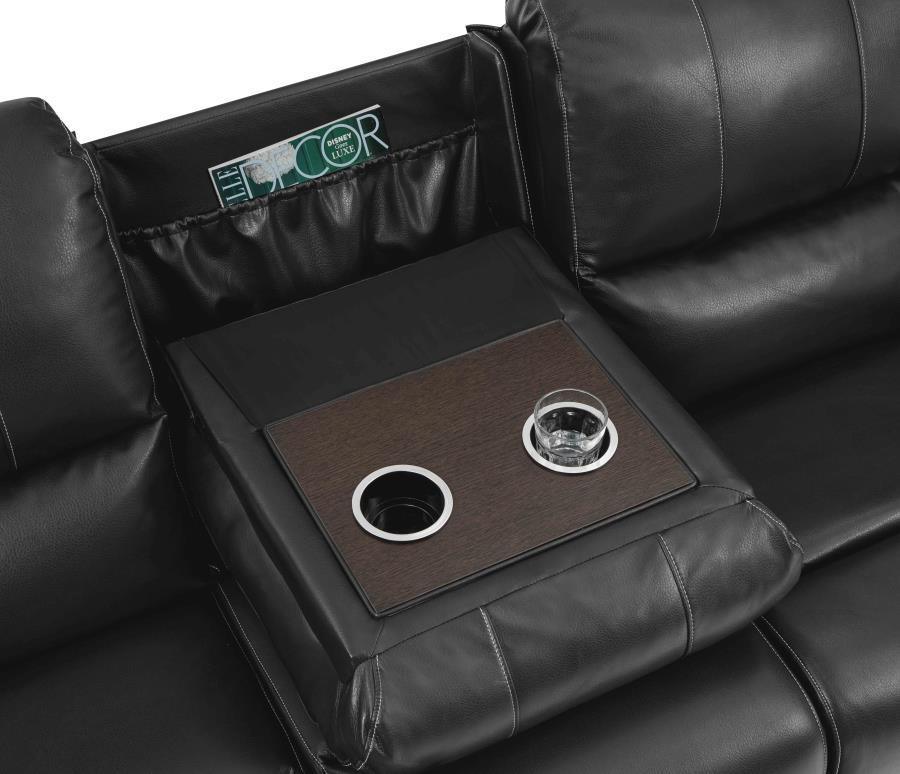 Lee Upholstered Pillow Top Arm Living Room Set Black 601061-S2 Coaster FredCo