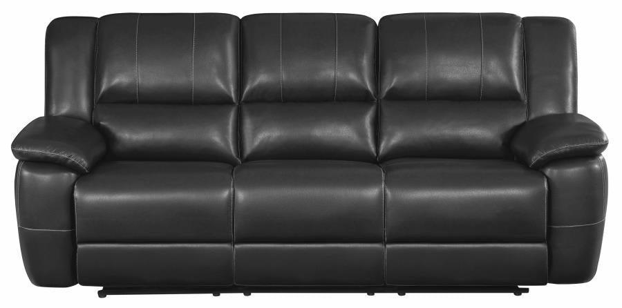 Lee Upholstered Pillow Top Arm Living Room Set Black 601061-S3 Coaster FredCo