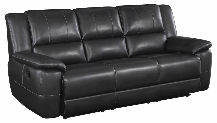 Lee Upholstered Pillow Top Arm Living Room Set Black 601061-S3 Coaster FredCo