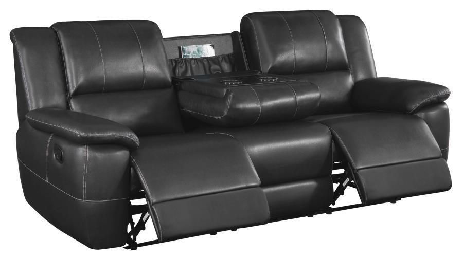 Lee Upholstered Pillow Top Arm Living Room Set Black 601061-S3 Coaster FredCo