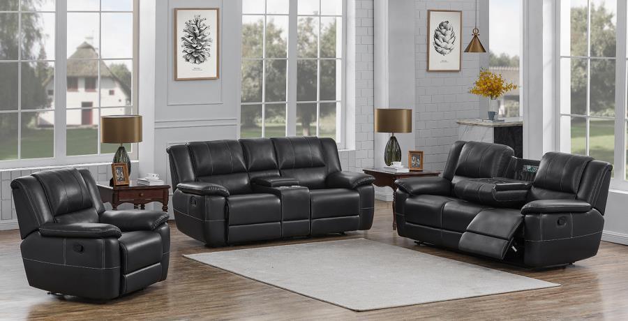Lee Upholstered Pillow Top Arm Living Room Set Black 601061-S3 Coaster FredCo