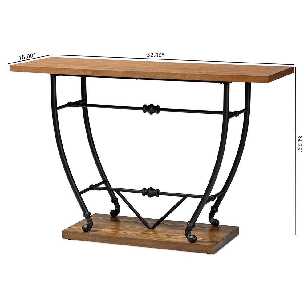 Leigh Vintage Rustic Industrial Distressed Wood and Black Metal Finished Entryway Console Table FredCo