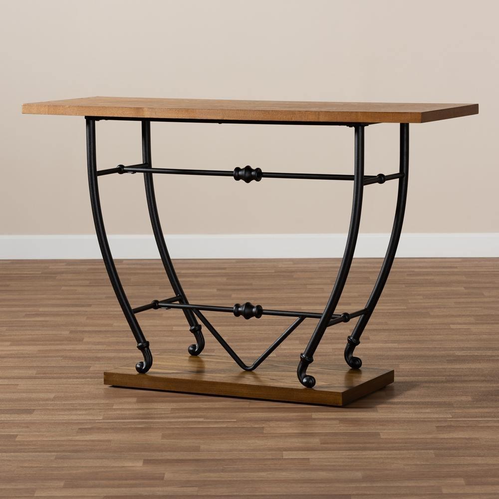 Leigh Vintage Rustic Industrial Distressed Wood and Black Metal Finished Entryway Console Table FredCo