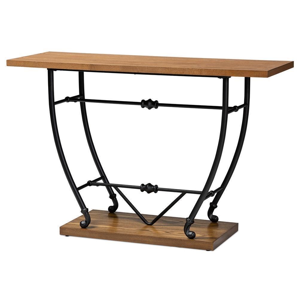 Leigh Vintage Rustic Industrial Distressed Wood and Black Metal Finished Entryway Console Table FredCo