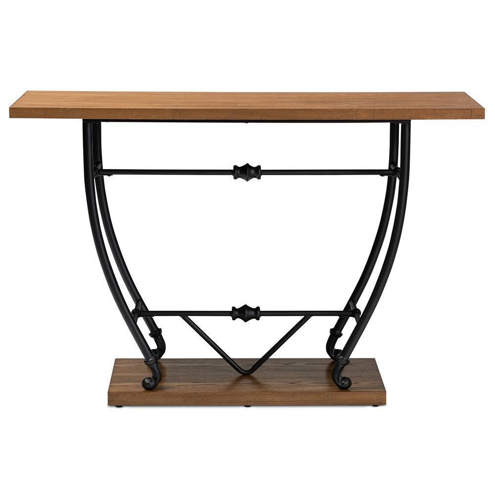 Leigh Vintage Rustic Industrial Distressed Wood and Black Metal Finished Entryway Console Table FredCo