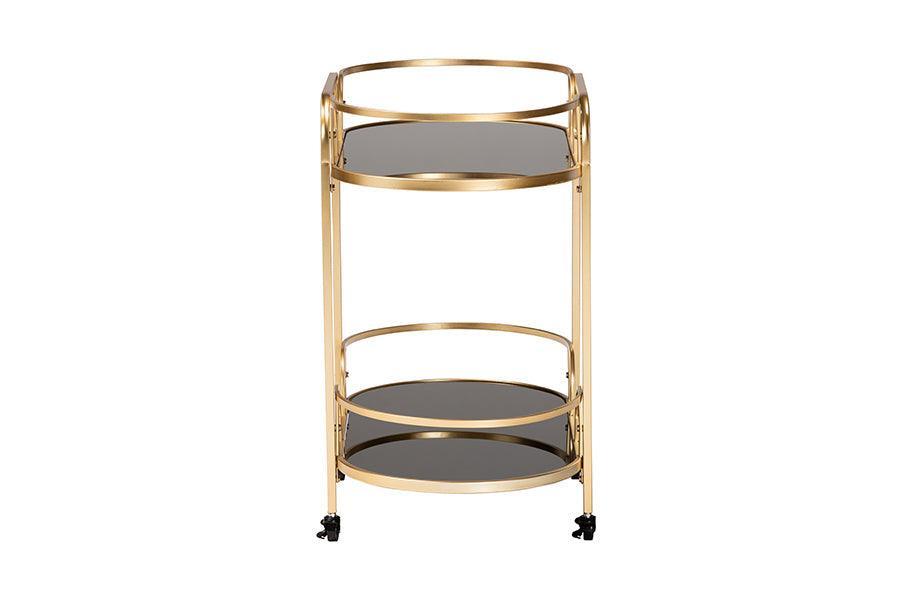 Leighton Contemporary Glam and Luxe Gold Metal and Tempered Glass 2-Tier Wine Cart FredCo