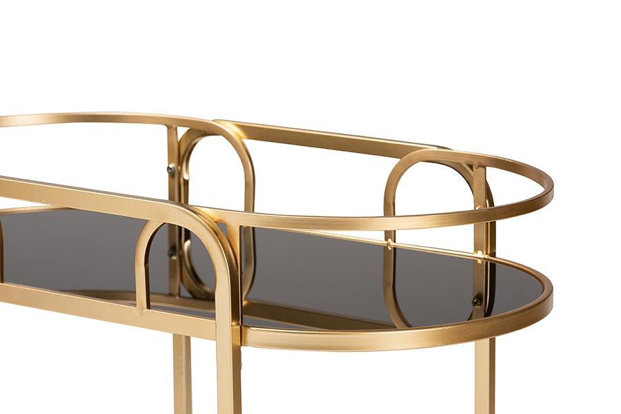 Leighton Contemporary Glam and Luxe Gold Metal and Tempered Glass 2-Tier Wine Cart FredCo