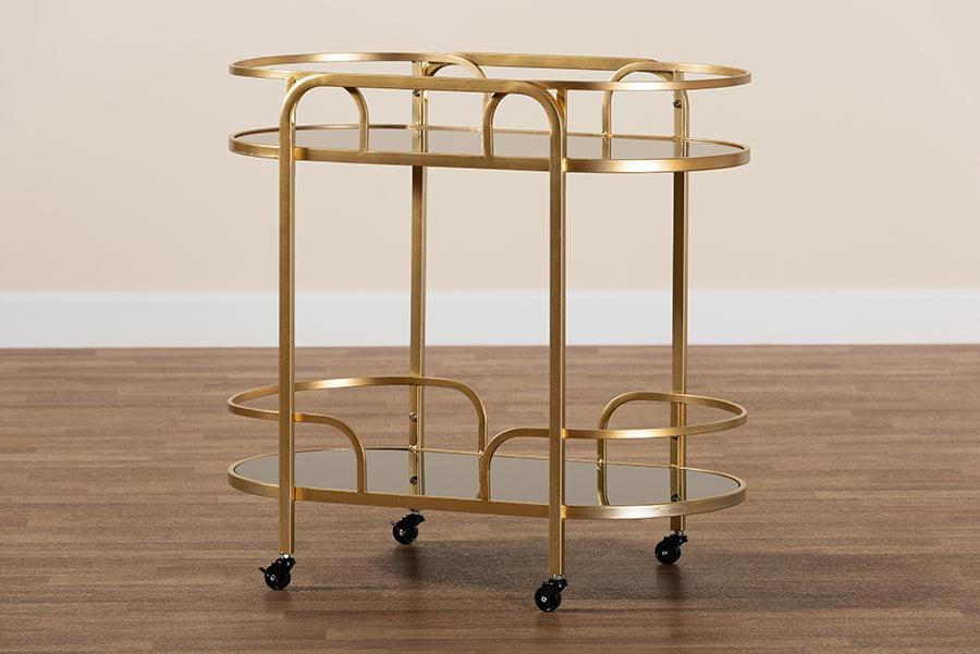 Leighton Contemporary Glam and Luxe Gold Metal and Tempered Glass 2-Tier Wine Cart FredCo