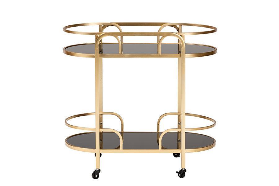 Leighton Contemporary Glam and Luxe Gold Metal and Tempered Glass 2-Tier Wine Cart FredCo