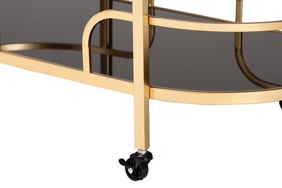 Leighton Contemporary Glam and Luxe Gold Metal and Tempered Glass 2-Tier Wine Cart FredCo
