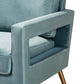 Leland Glam and Luxe Light Blue Velvet Fabric Upholstered and Gold Finished Armchair FredCo