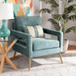 Leland Glam and Luxe Light Blue Velvet Fabric Upholstered and Gold Finished Armchair FredCo