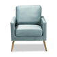 Leland Glam and Luxe Light Blue Velvet Fabric Upholstered and Gold Finished Armchair FredCo