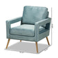 Leland Glam and Luxe Light Blue Velvet Fabric Upholstered and Gold Finished Armchair FredCo
