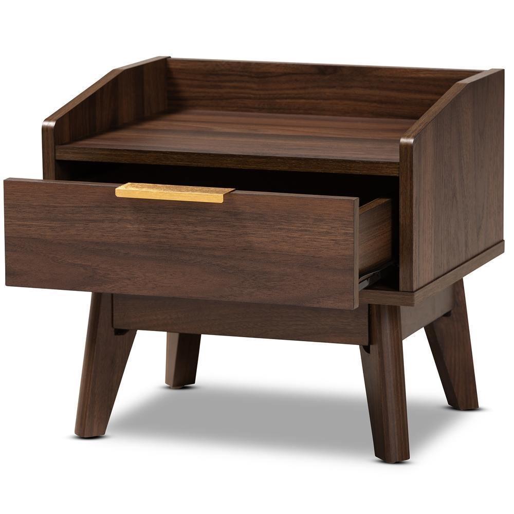 Lena Mid-Century Modern Walnut Brown Finished 1-Drawer Wood Nightstand FredCo