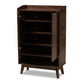Lena Mid-Century Modern Walnut Brown Finished 5-Shelf Wood Entryway Shoe Cabinet FredCo