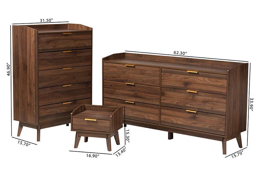 Lena Mid-Century Modern Walnut Brown Finished Wood 3-Piece Storage Set FredCo