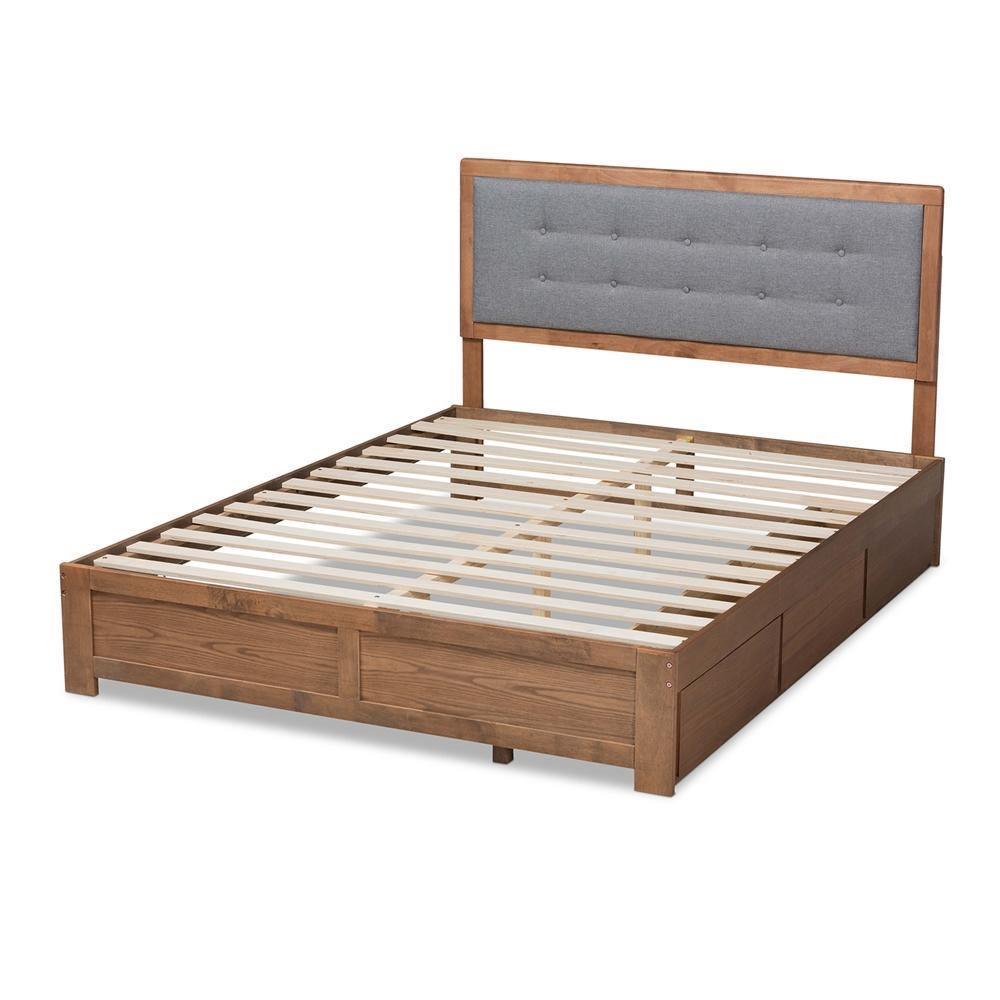 Lene and Contemporary Transitional Grey Fabric Upholstered and Ash Walnut Brown Finished Wood Full Size 3-Drawer Platform Storage Bed FredCo