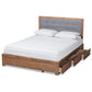Lene Modern Dark Grey Fabric Upholstered and Ash Walnut Brown Wood King Size 3-Drawer Platform Storage Bed FredCo