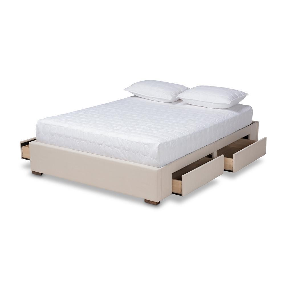 Leni Modern and Contemporary Beige Fabric Upholstered 4-Drawer King Size Platform Storage Bed Frame FredCo
