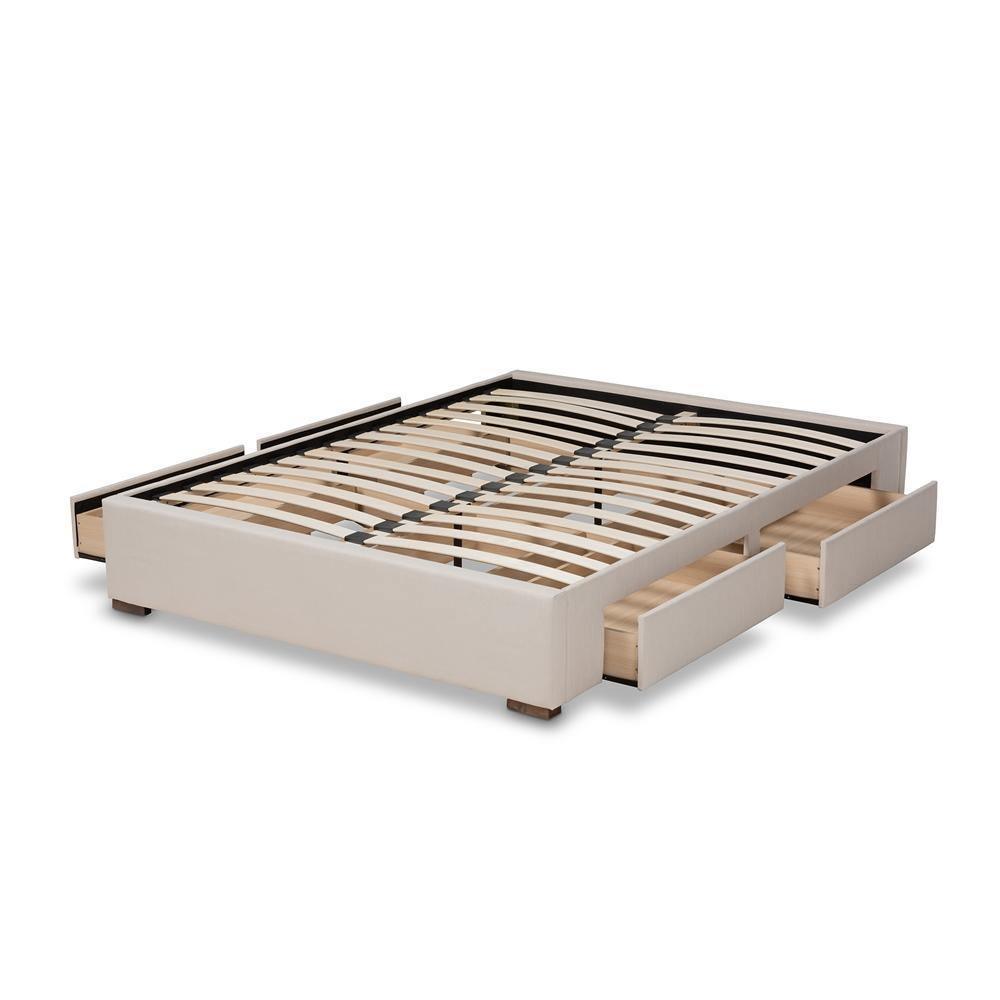 Leni Modern and Contemporary Beige Fabric Upholstered 4-Drawer Queen Size Platform Storage Bed Frame FredCo