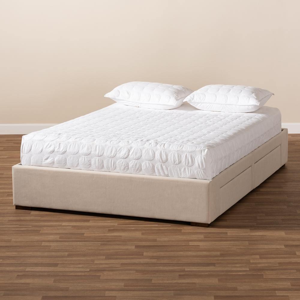 Leni Modern and Contemporary Beige Fabric Upholstered 4-Drawer Queen Size Platform Storage Bed Frame FredCo