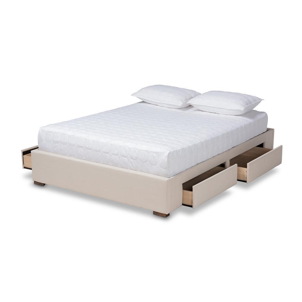 Leni Modern and Contemporary Beige Fabric Upholstered 4-Drawer Queen Size Platform Storage Bed Frame FredCo