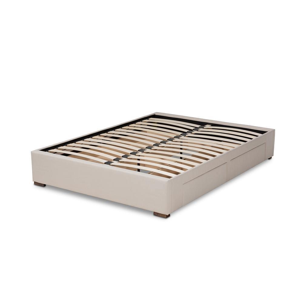 Leni Modern and Contemporary Beige Fabric Upholstered 4-Drawer Queen Size Platform Storage Bed Frame FredCo