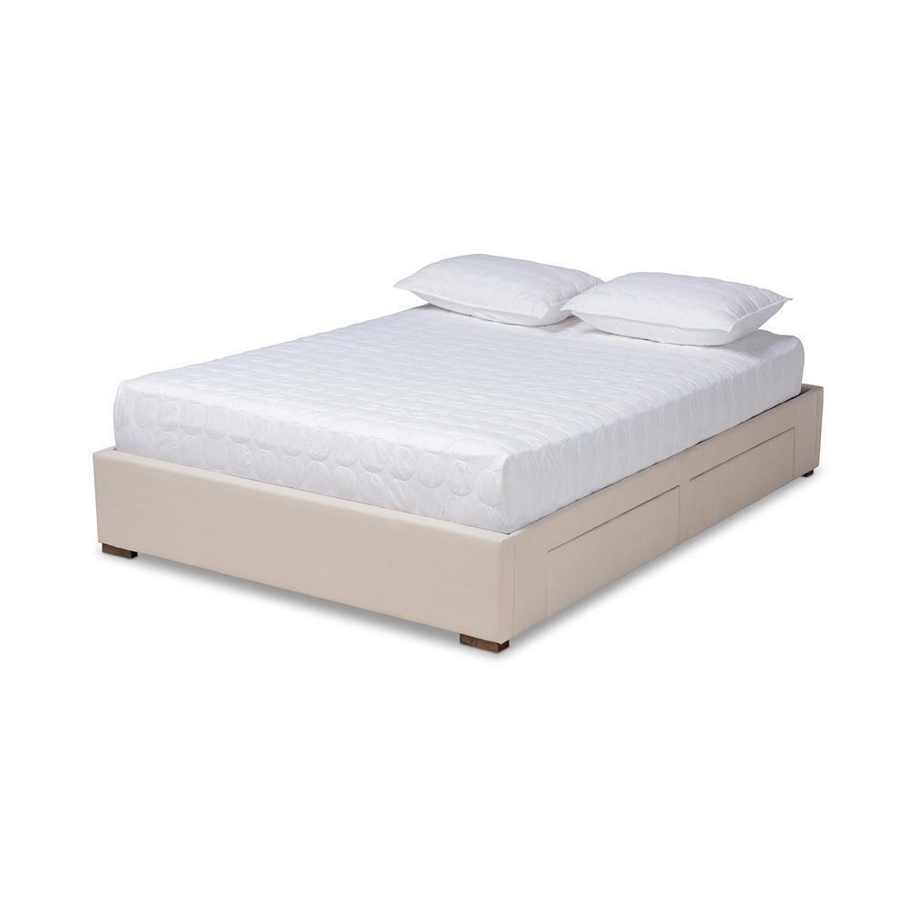 Leni Modern and Contemporary Beige Fabric Upholstered 4-Drawer Queen Size Platform Storage Bed Frame FredCo