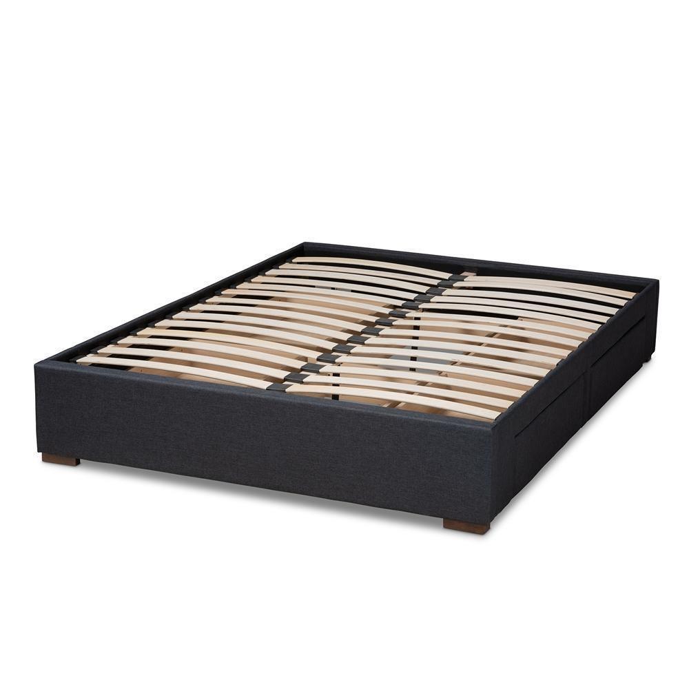 Leni Modern and Contemporary Dark Grey Fabric Upholstered 4-Drawer King Size Platform Storage Bed Frame FredCo