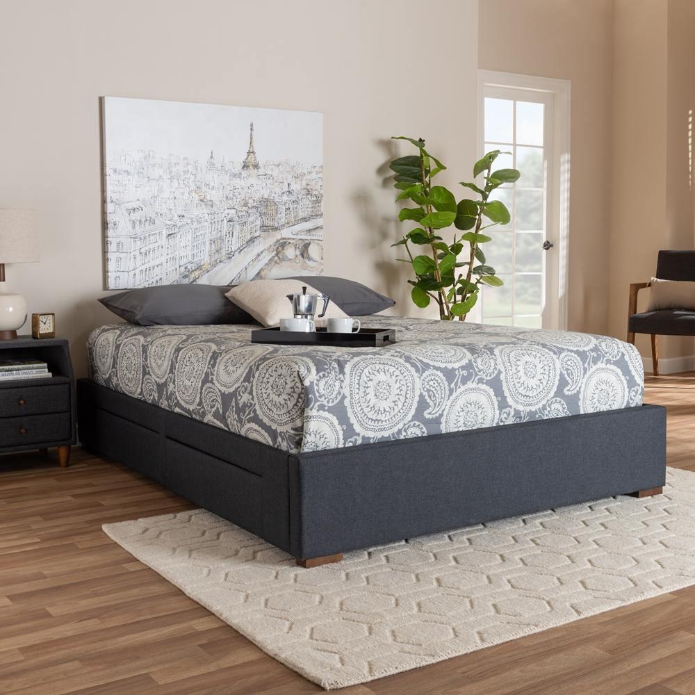 Leni Modern and Contemporary Dark Grey Fabric Upholstered 4-Drawer King Size Platform Storage Bed Frame FredCo