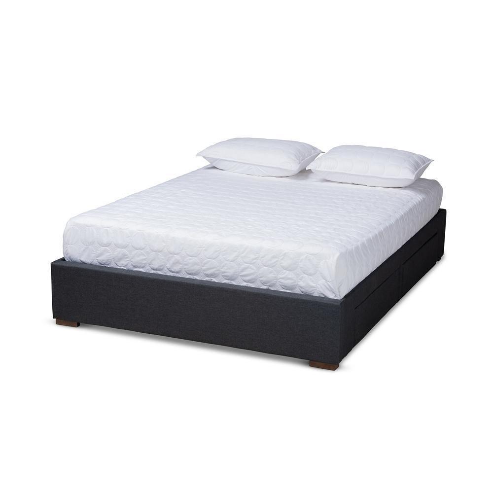Leni Modern and Contemporary Dark Grey Fabric Upholstered 4-Drawer King Size Platform Storage Bed Frame FredCo