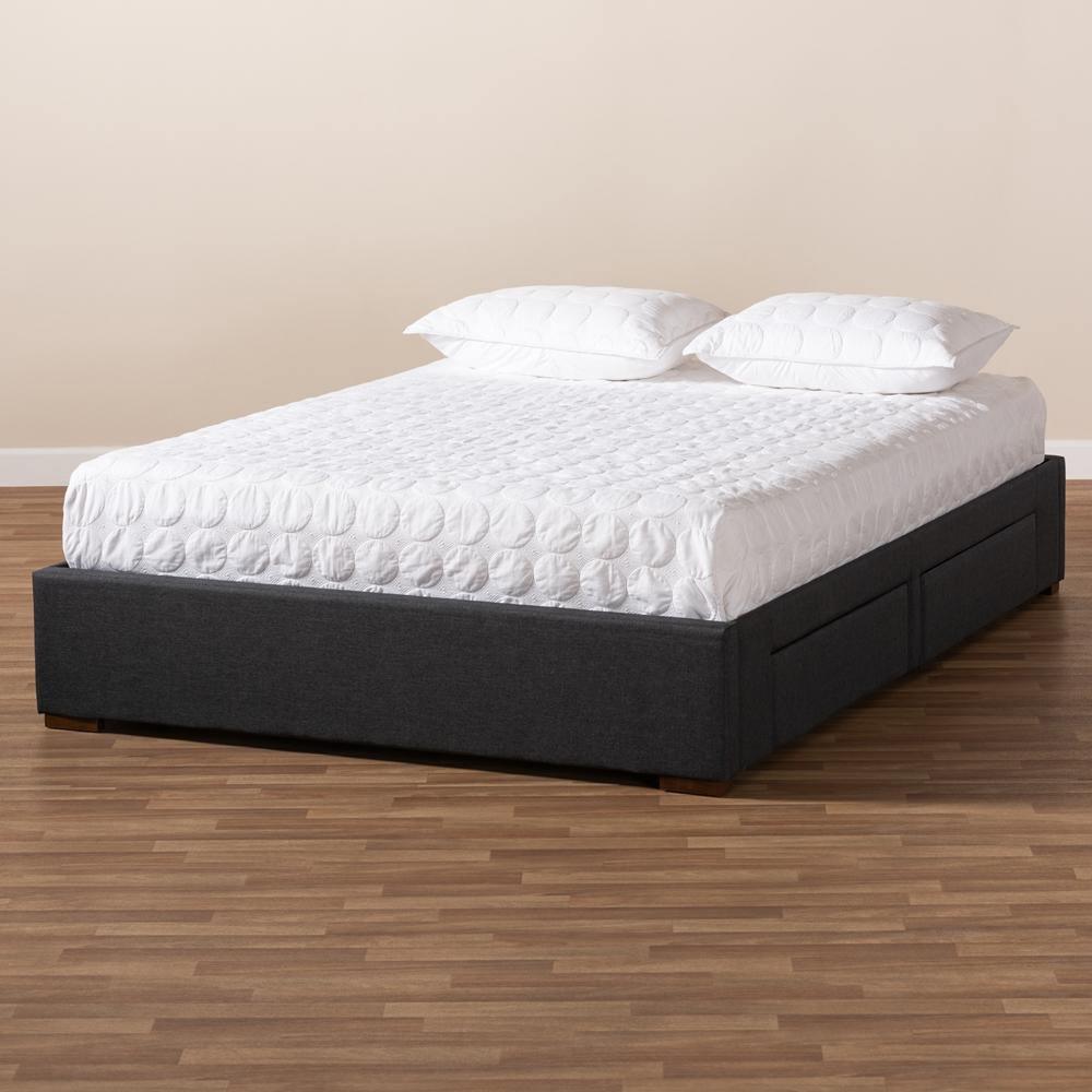 Leni Modern and Contemporary Dark Grey Fabric Upholstered 4-Drawer King Size Platform Storage Bed Frame FredCo