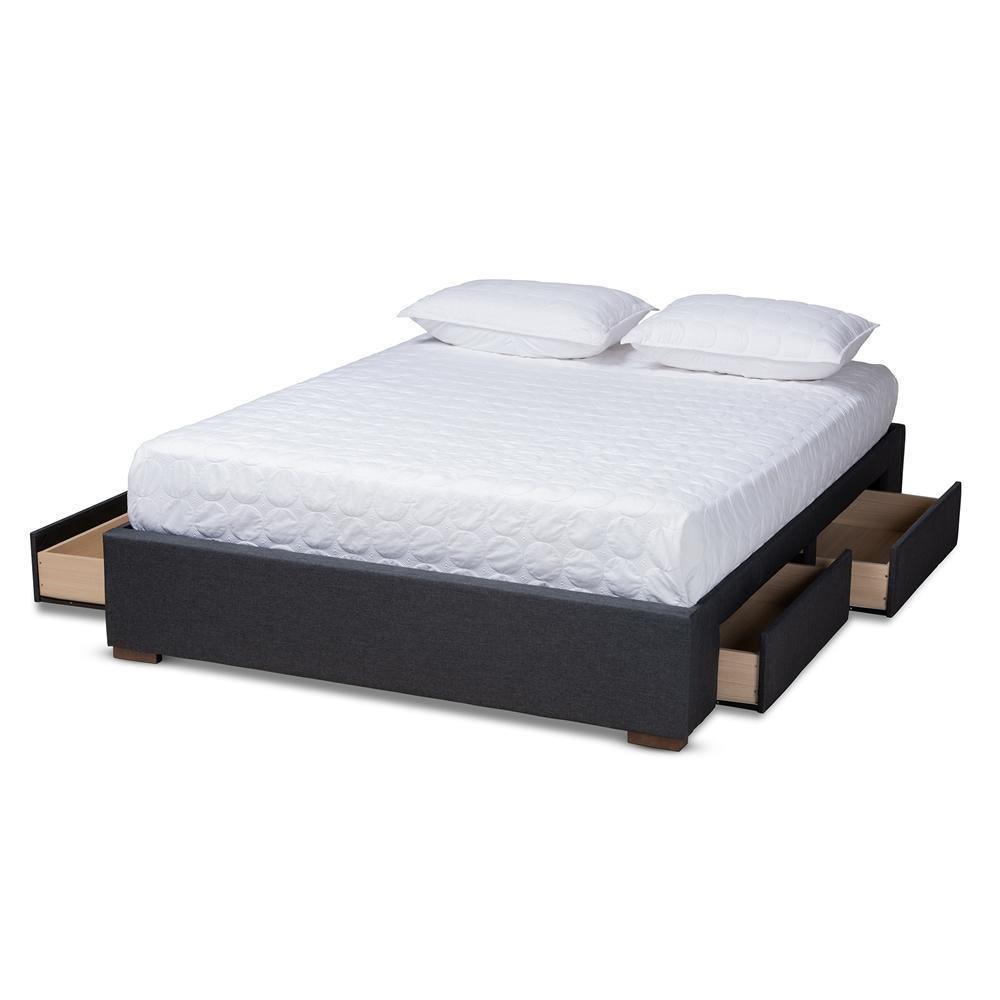 Leni Modern and Contemporary Dark Grey Fabric Upholstered 4-Drawer King Size Platform Storage Bed Frame FredCo